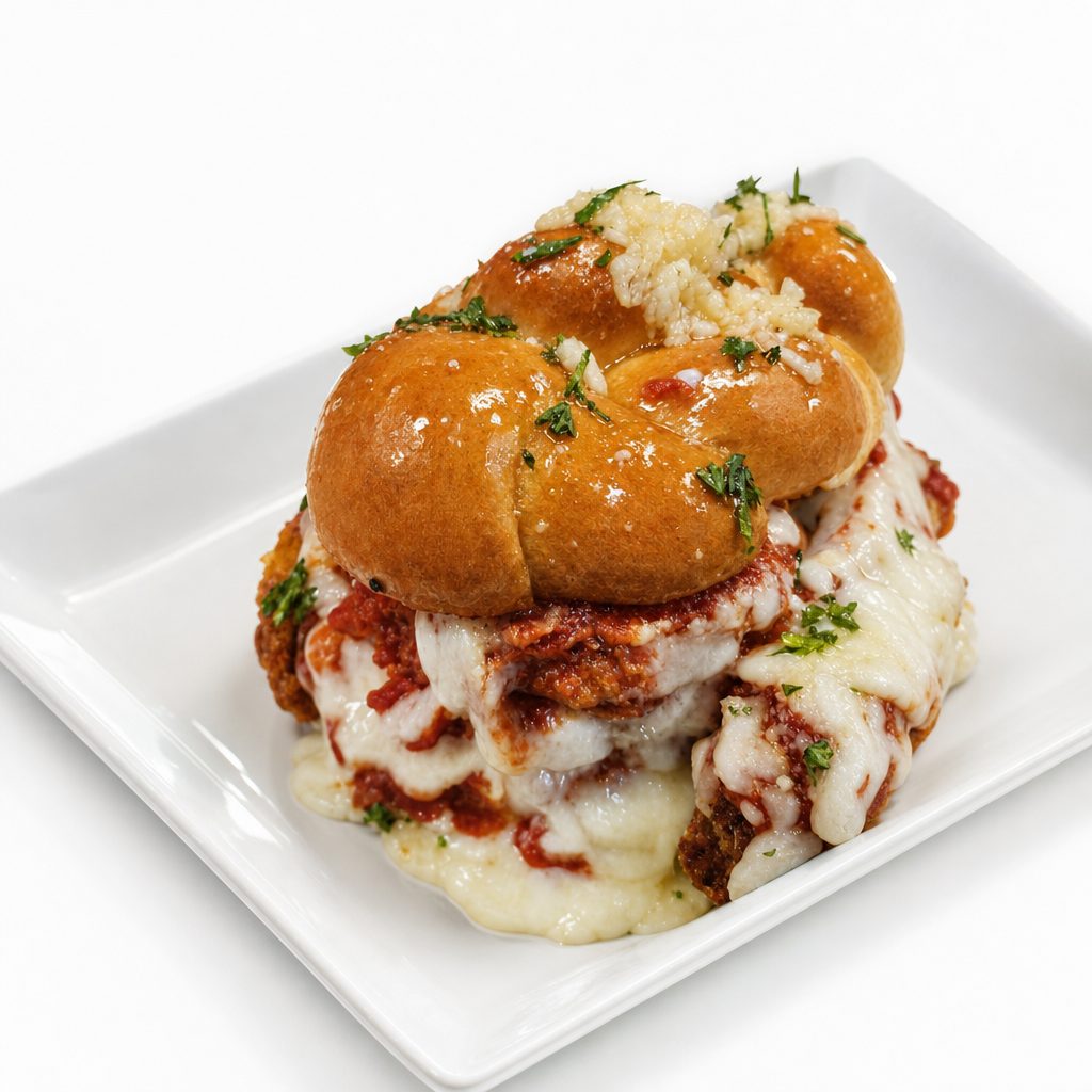 #8 Garlic Knot Shrimp Parm Slider.